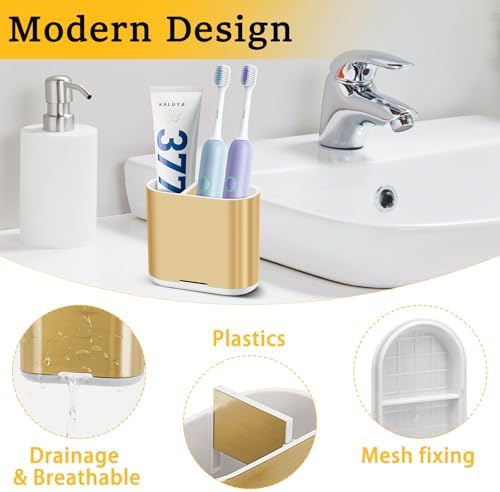 Chintu Detachable Toothbrush Toothpaste Holder w Divider Gold