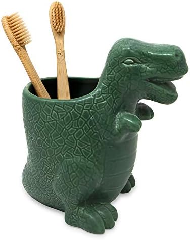 Isaac Jacobs Green Ceramic Dinosaur Cup and Brush Holder 1