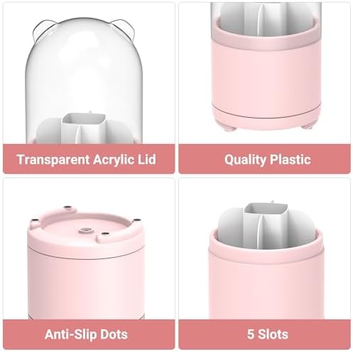 Pink Rotating Toothbrush Holder with Lid for Bathroom