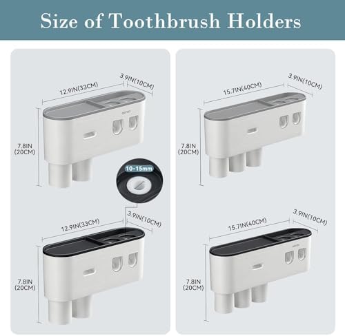 Toothbrush Holder with 2 Automatic Toothpaste Dispensers and 6 Brush Slots