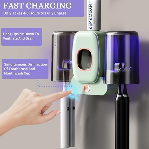 Wekity 4 Slot Electric Toothbrush Holder with Dispenser Green