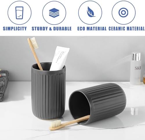 Matte Grey Ceramic Toothbrush Holder Set