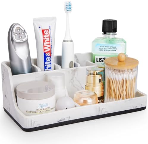 Marble-Effect Toothbrush Organizer