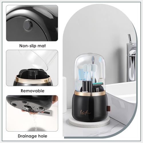 EXIN DECHEN 360 Degree Rotating Toothbrush Holder with Cover Black