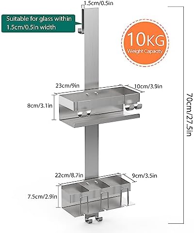 2 Tier Over The Door Shower Caddy with Hooks and Baskets