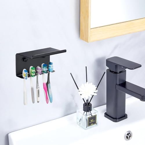 Wall-Mounted Toothbrush Holder Aluminum Self-Adhesive Organizer for Bathroom Oral Care