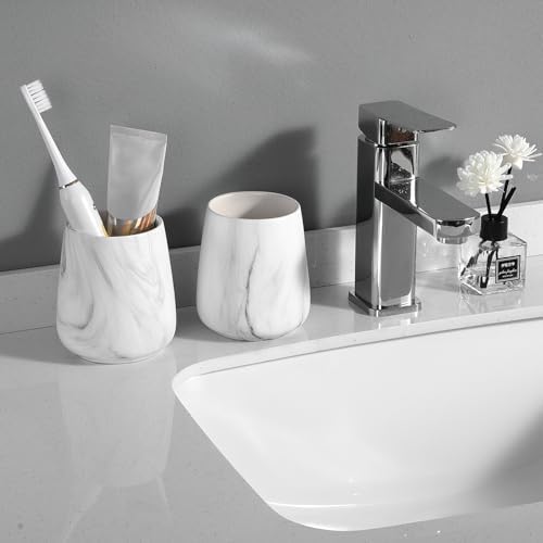 2Pcs Marble White Ceramic Toothbrush Holder Set