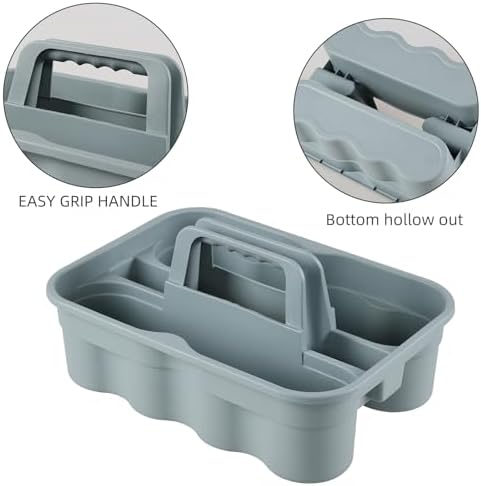 4-Pack 2-Compartment Plastic Cleaning Caddy Grey with Handle