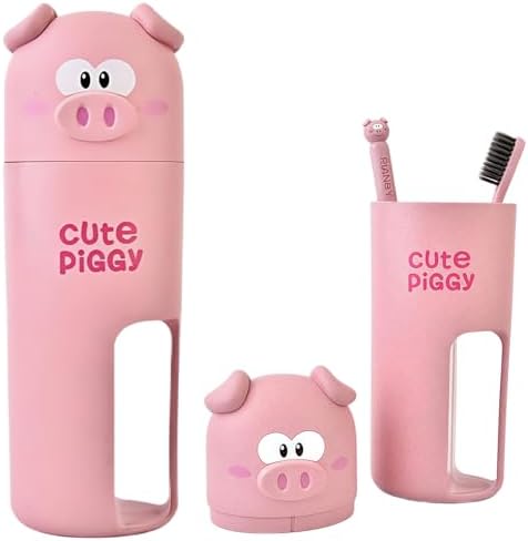 Cute and Functional Vspek Travel Toothbrush Holder with Pink Pig Design