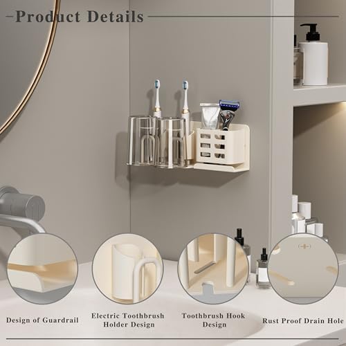 Sturdy Wall-Mounted Toothbrush Holder Easy to Use with 2 Cups