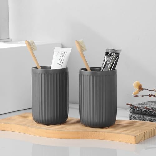 Matte Grey Ceramic Toothbrush Holder Set
