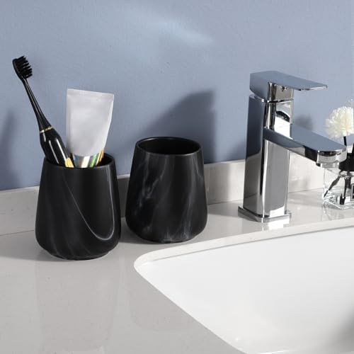 2Pcs Toothbrush Holder Set - Marble Black Ceramic