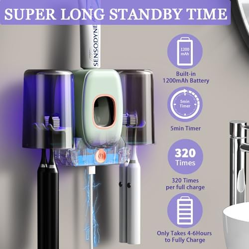 Wekity 4 Slot Electric Toothbrush Holder with Dispenser Green