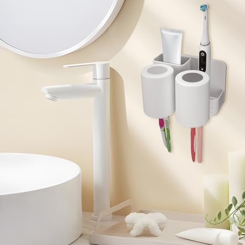 Toothbrush Holder with 2 Slots and Mouthwash Cup Wall Mount