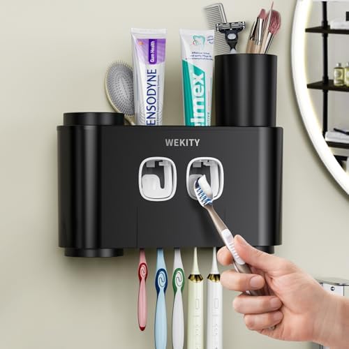 Wekity Wall Mounted Toothbrush Holder with Squeezers and Cups