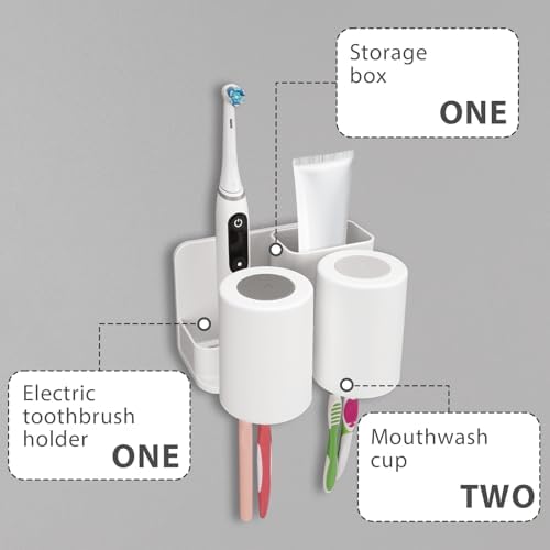 Toothbrush Holder with 2 Slots and Mouthwash Cup Wall Mount