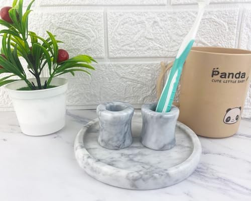 Natural Marble Toothbrush Holder Set