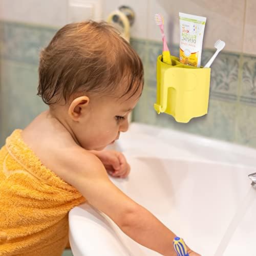Organizing Kids Toothbrushes in a Funny Elephant Style Holder Yellow