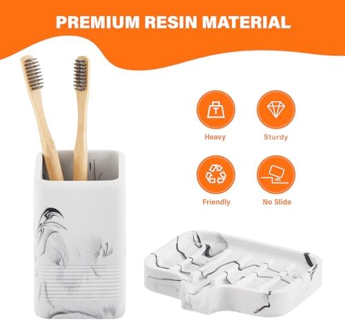 Sturdy Marble-Style Toothbrush Soap Holder Set