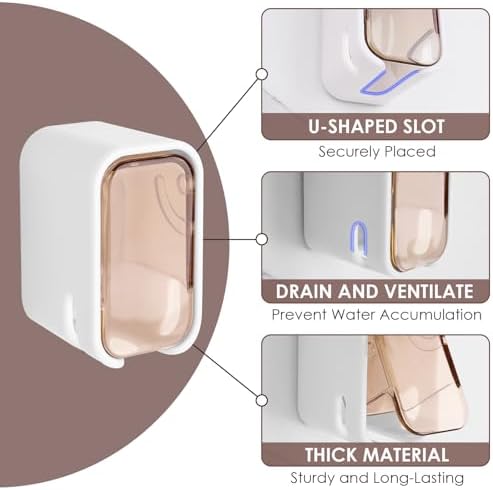 4 Pack Wall Mount Toothbrush Holders with Cover and Self Adhesive Design