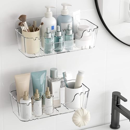 TZAMLI Acrylic Shower Caddy with Wall Mount Adhesive Shelves
