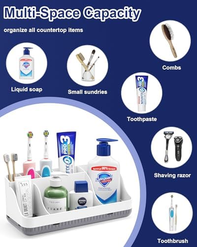 Homtalker Toothbrush Holder 7 Slots Anti-Slip Bathroom Organizer
