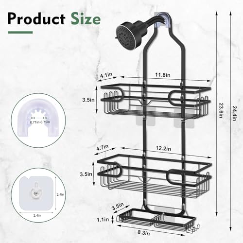 Shower Caddy with 3 Layers and 4 Hooks - Black