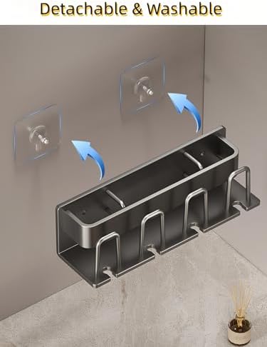 Wall Mounted Holder Set with 2 Cups and Cosmetic Organizer Dark Grey