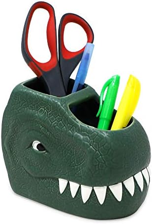 Isaac Jacobs Green Ceramic Dinosaur Dual Compartment Toothbrush Holder