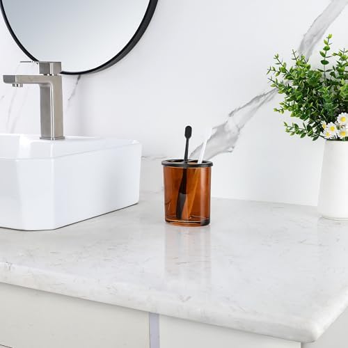 H Halston Amber Wide Glass Toothbrush Holder