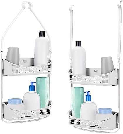 BLACKDECKER 2-Way Convertible Shower Caddy with Hooks and Suction Cups White