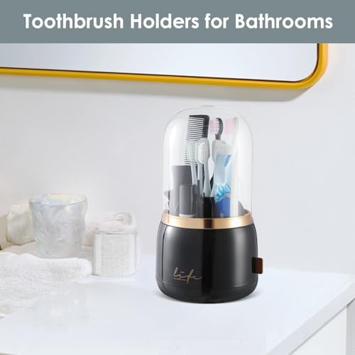 EXIN DECHEN 360 Degree Rotating Toothbrush Holder with Cover Black