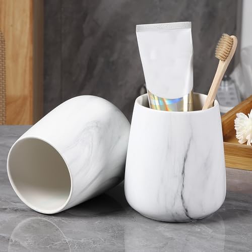 2Pcs Marble White Ceramic Toothbrush Holder Set