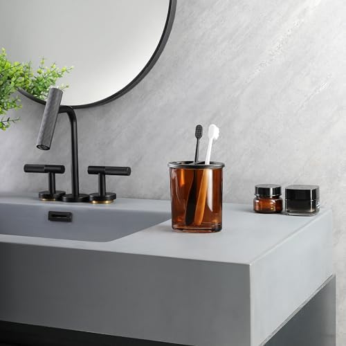 H Halston Amber Wide Glass Toothbrush Holder