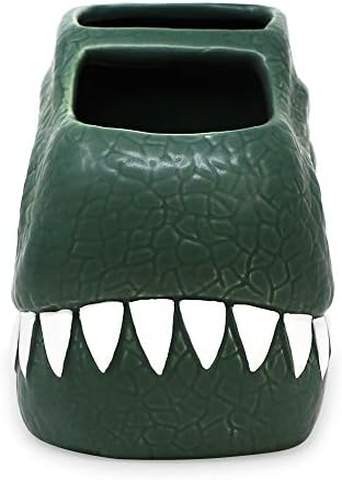 Isaac Jacobs Green Ceramic Dinosaur Dual Compartment Toothbrush Holder