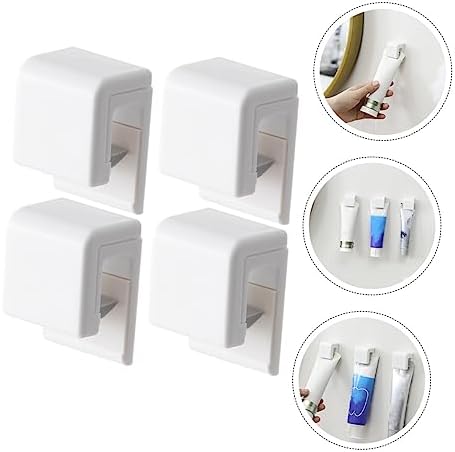 VICASKY 4pcs Toothpaste Clips Wall Hooks Self Adhesive Bathroom Organizer