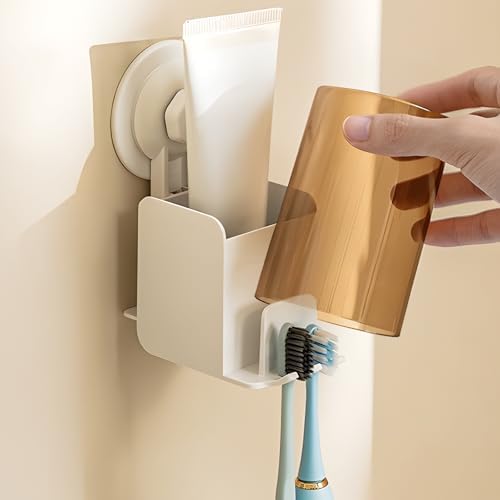 White Compact Wall-Mounted Toothbrush Holder