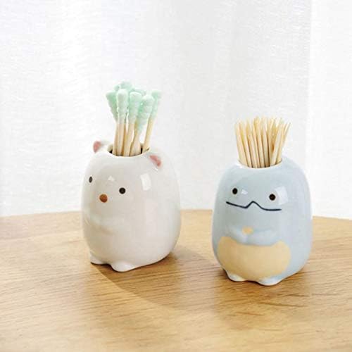 GARASANI Mini Ceramic Tooth Brush Holder for Kids Toothpick Stand White Design