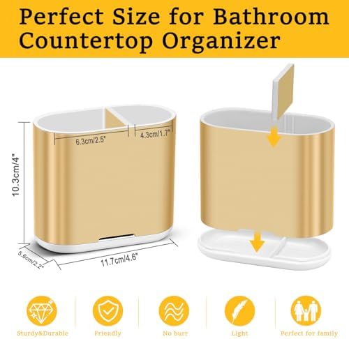 Chintu Detachable Toothbrush Toothpaste Holder w Divider Gold