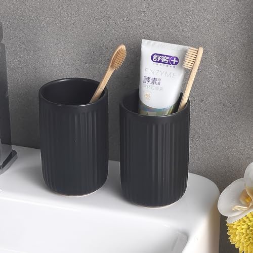 Matte Black Ceramic Toothbrush Holder Set
