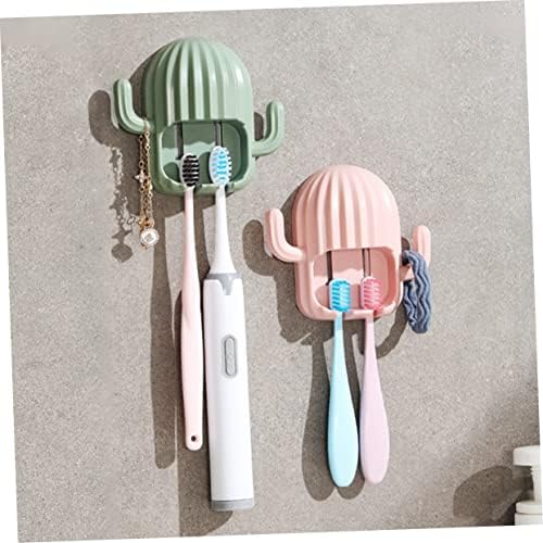 LIFKOME Wall-Mounted Cactus-Shape Toothbrush Towel Holder Pink White