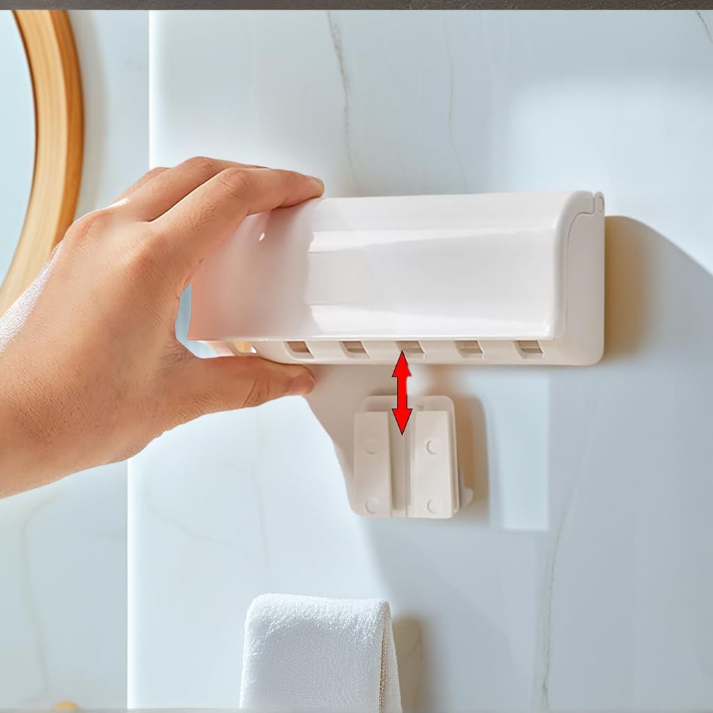 HLGD Toothbrush Holder 6 Slots Wall Mount with Cover