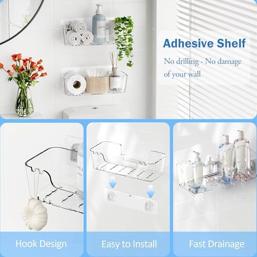 TZAMLI Acrylic Shower Caddy with Wall Mount Adhesive Shelves