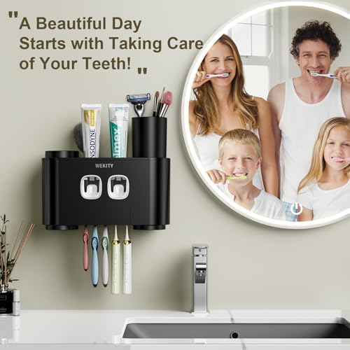 Wekity Wall Mounted Toothbrush Holder with Squeezers and Cups
