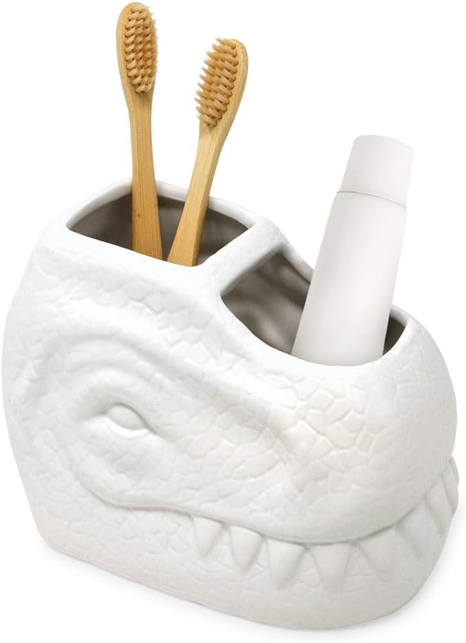 Isaac Jacobs Dinosaur Ceramic Toothbrush Holder Dual Compartment