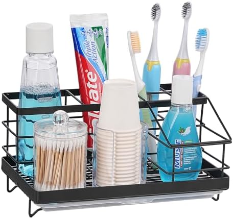 Samhe 7-Slot Black Stainless Steel Bath Organizer for Toothbrush More