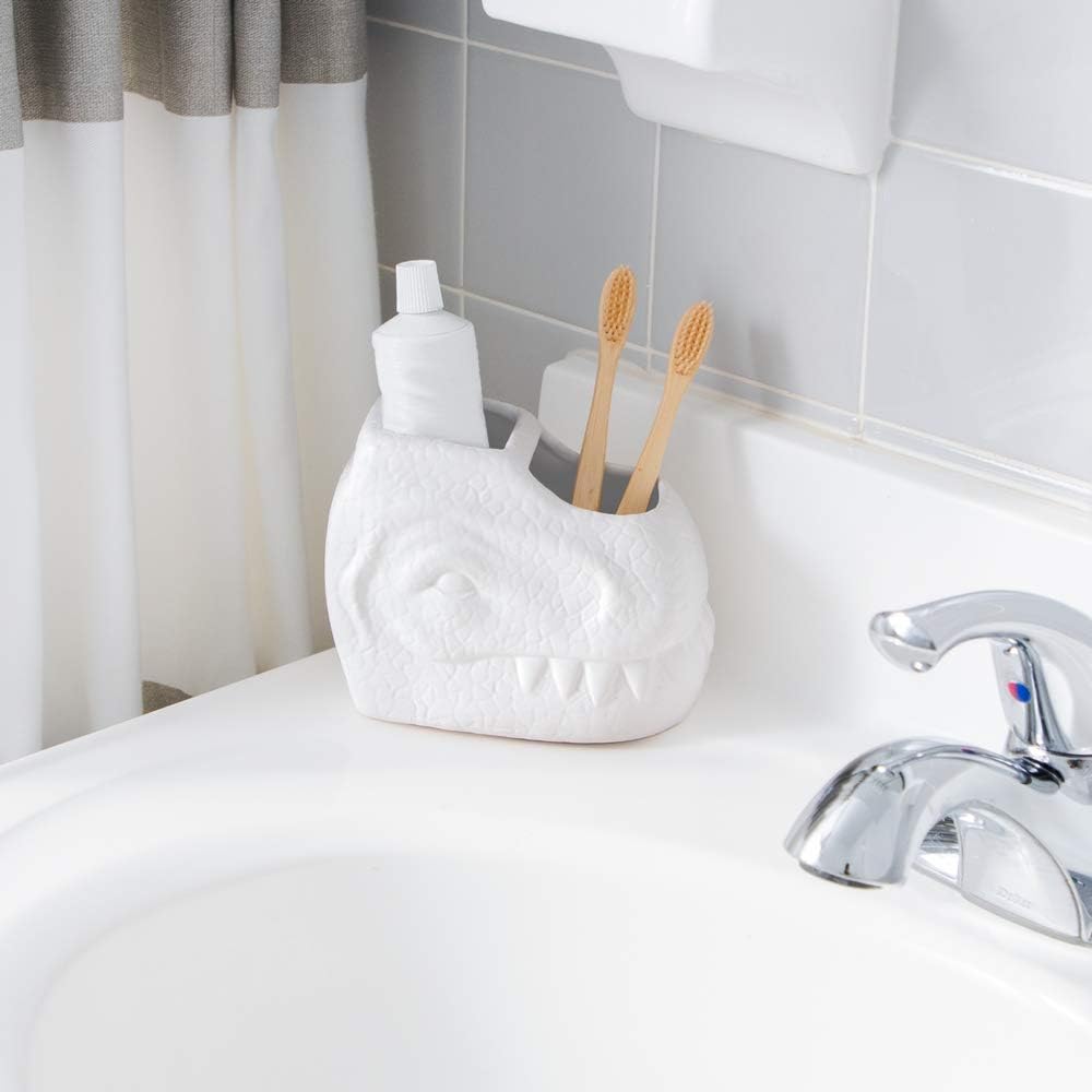 Isaac Jacobs Dinosaur Ceramic Toothbrush Holder Dual Compartment