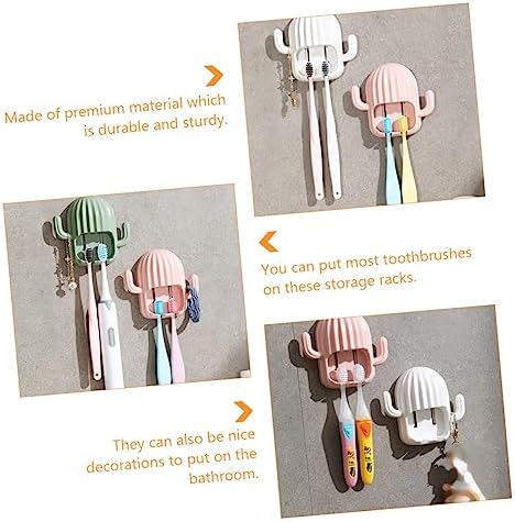 LIFKOME Wall-Mounted Cactus-Shape Toothbrush Towel Holder Pink White