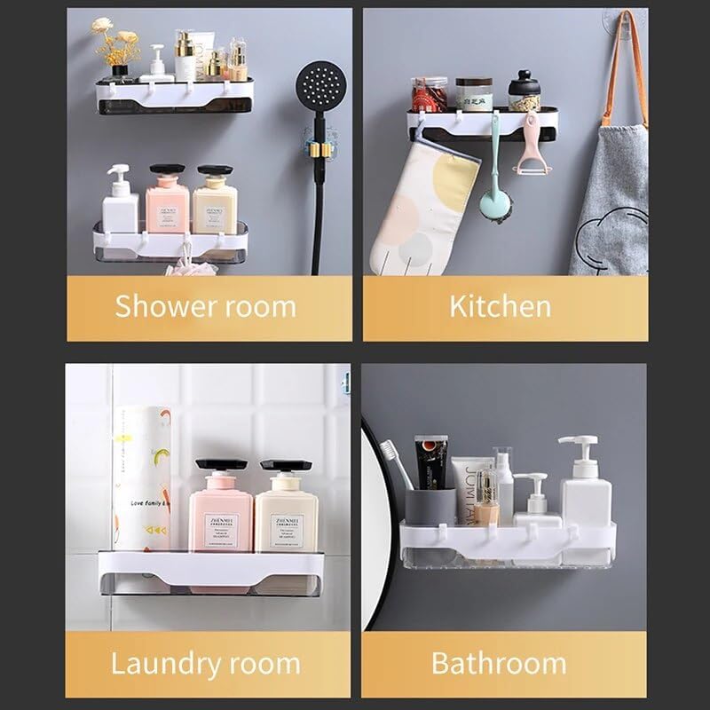 BAHELS Double-Layer Plastic Bathroom Organizer Wall-Mounted Caddy for Shampoo Cosmetics