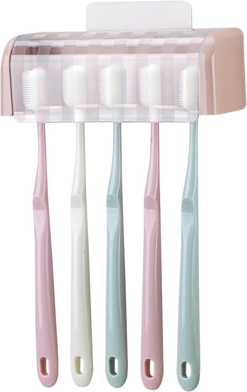 5 Slots Wall Mount Toothbrush Holder with Cover Bathroom or Shower Use